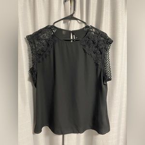 Express Lace Sleeve Black Silky Top